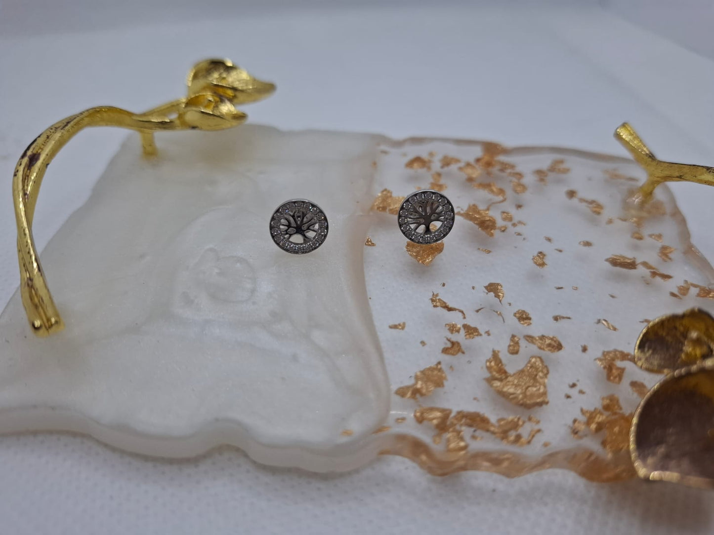 Earring: Diamante tree of life stud