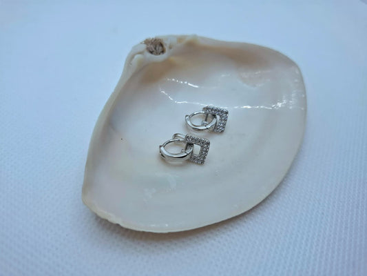 Earring: Diamante Square Drop Huggies