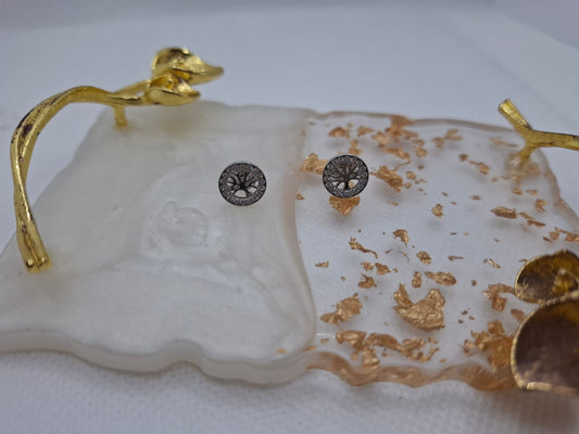 Earring: Diamante tree of life stud