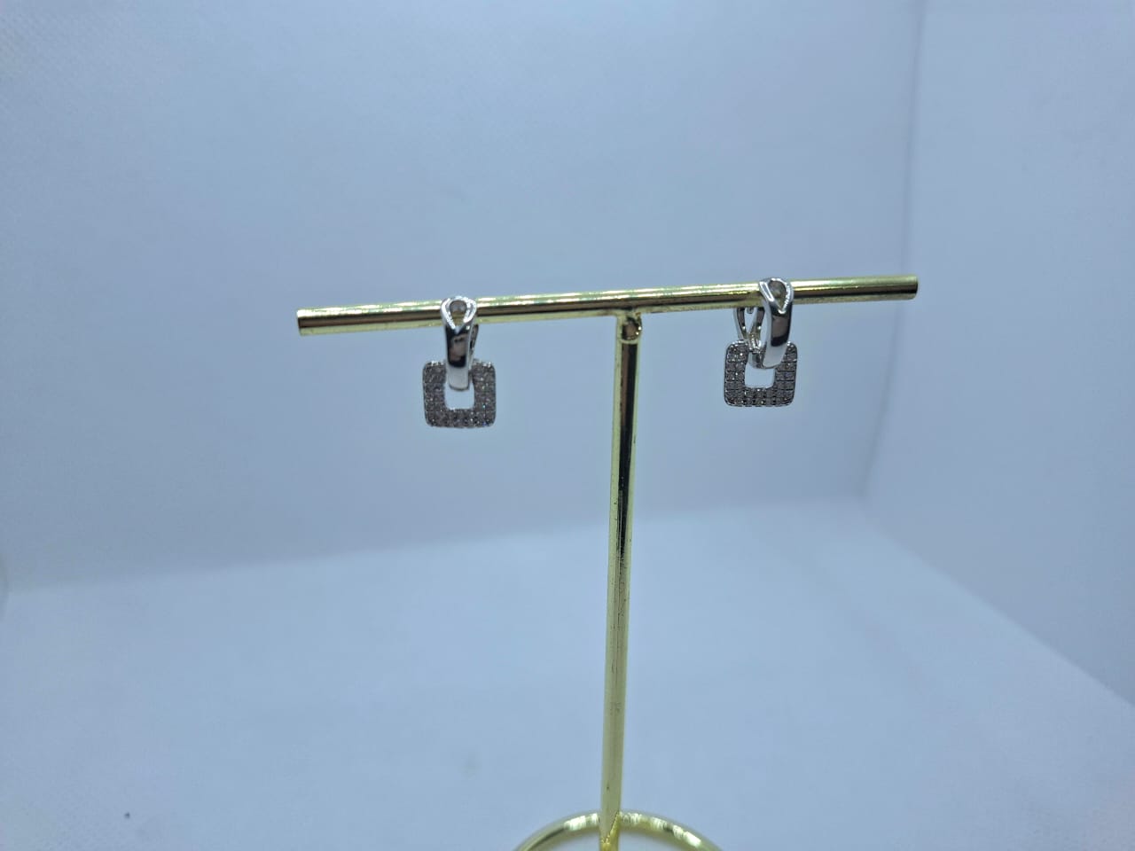 Earring: Diamante Square Drop Huggies